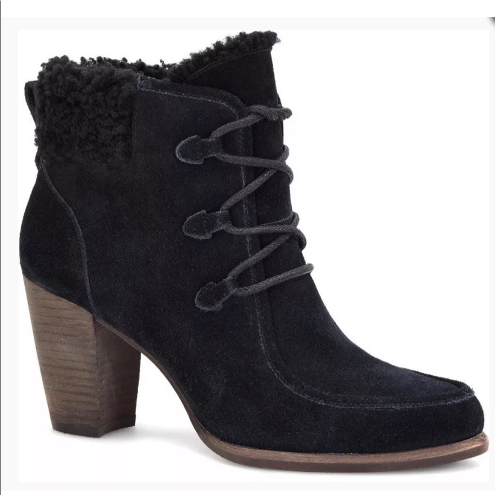 Ugg Black Heeled Bootie w/Sheepskin... Gorgeous!